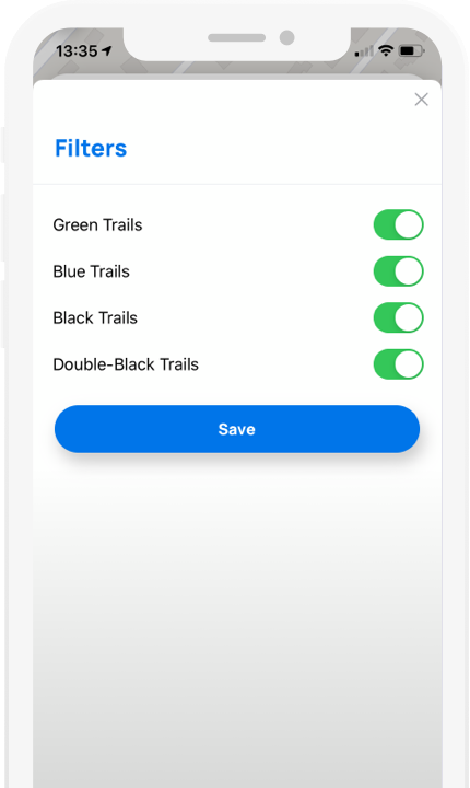 Snonav app, route overview