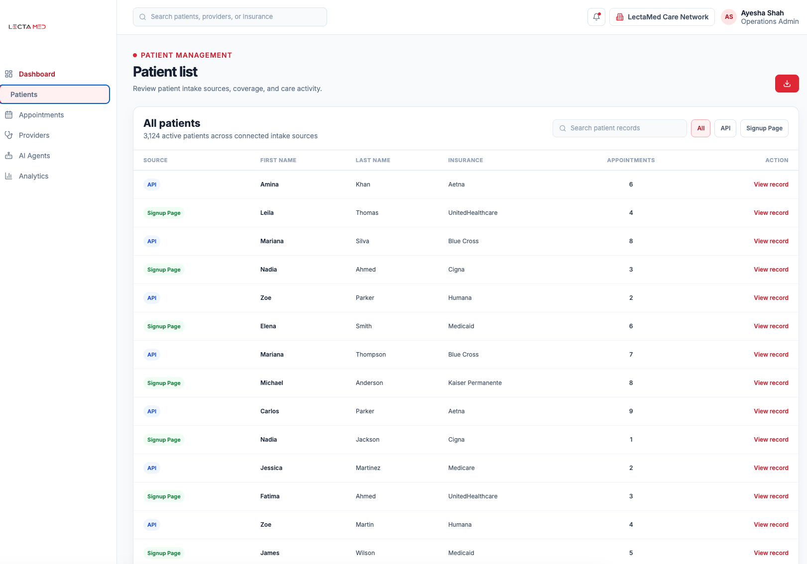 LectaMed patient management list